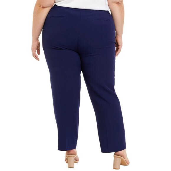 Kasper Plus Size Stretch Crepe Fly Front Side Elastic Trouser Pants Blue 22W NWT - Picture 2 of 6